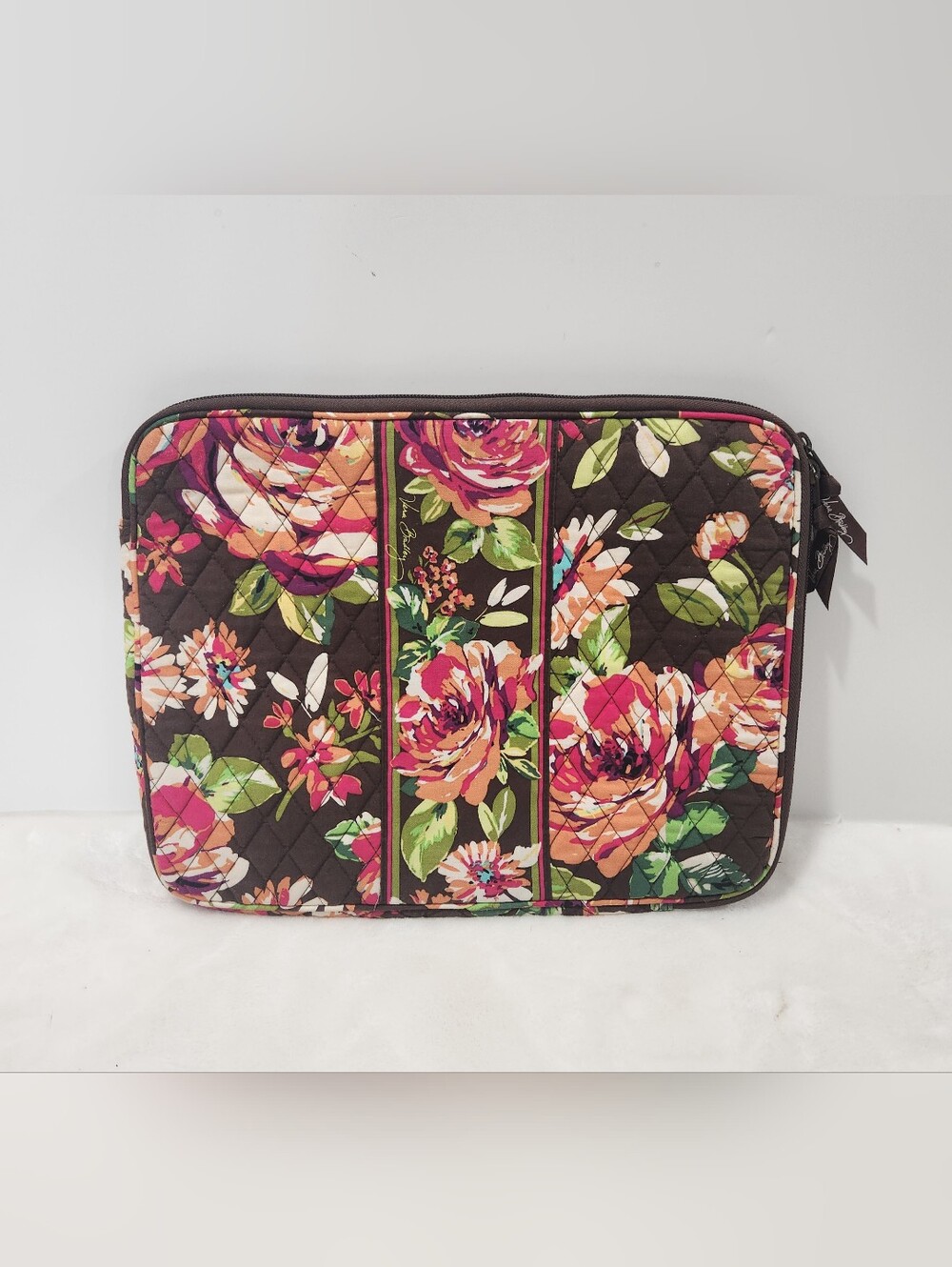 Vera Bradley Retired English Rose Brown Pink Quilted Tech Laptop Sleeve Case